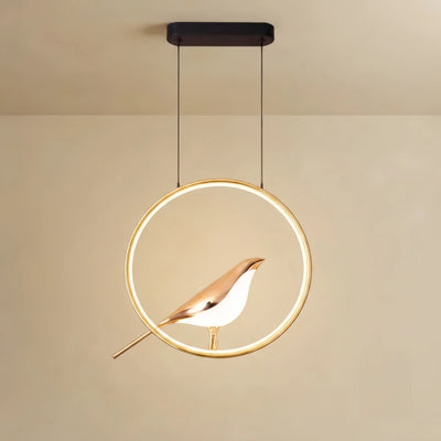 Vivara Nordic Pendant Light – Circular/Oval Magpie Bird Chrome/Gold for Living Room 