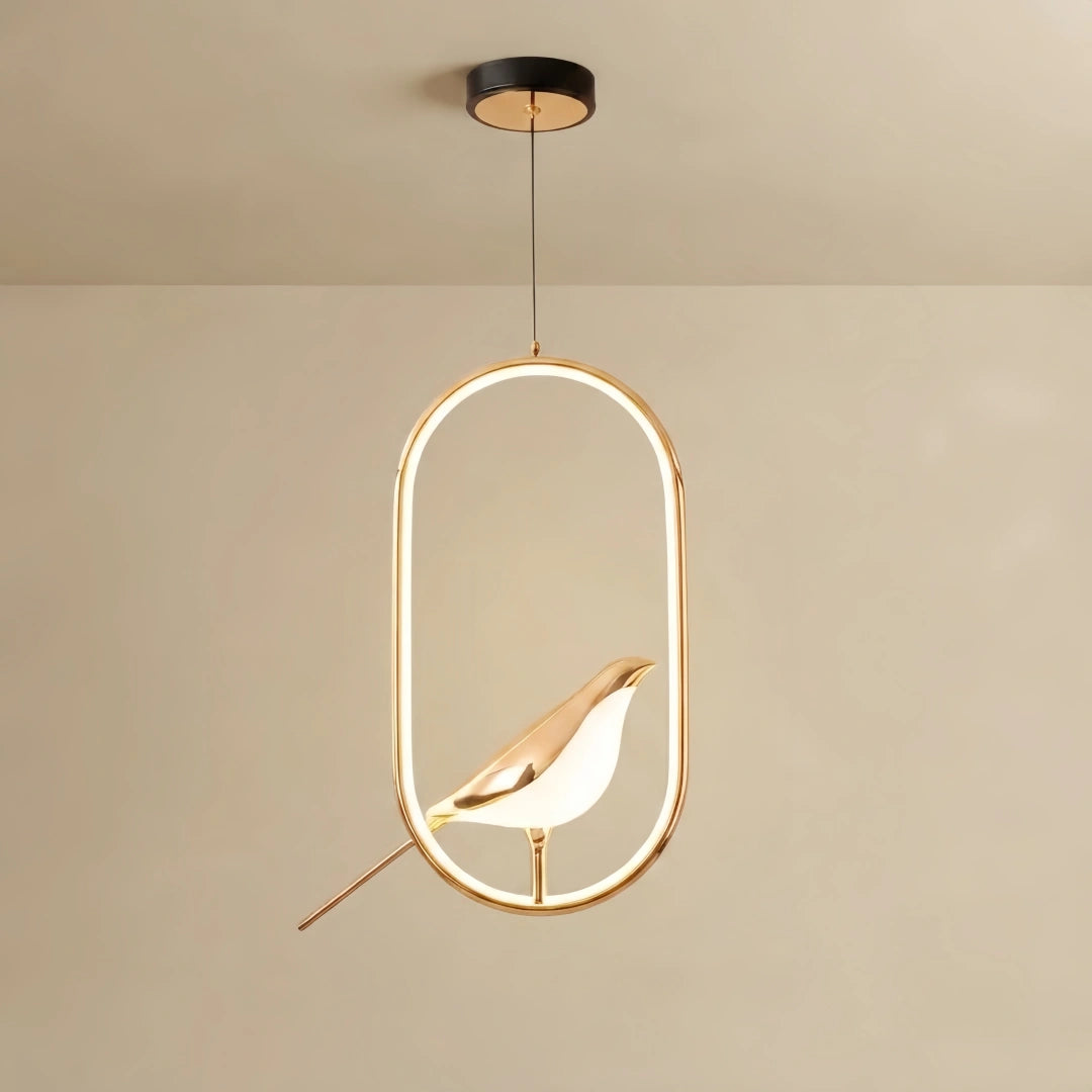  Pendant Light – Circular/Oval Magpie Bird Chrome/Gold for Living Room / Dining Room