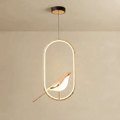  Pendant Light – Circular/Oval Magpie Bird Chrome/Gold for Living Room / Dining Room