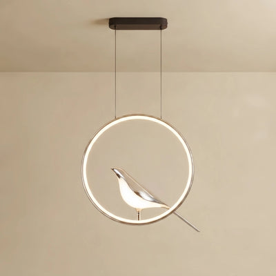 Nordic Pendant Light – Circular/Oval Magpie Bird Chrome/Gold 
