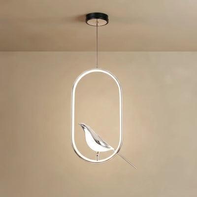 Pendant Light – Circular/Oval Magpie Bird Chrome/Gold for Living Room / Dining Room