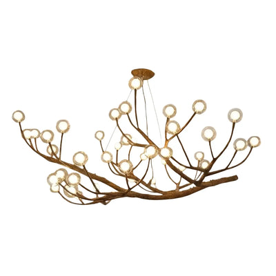 Natural Tree Branch Chandelier -- Wood-Look Resin & Glass