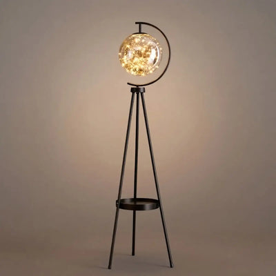 Modern Glass Ball Tripod Floor Lamp with Tray -- Gold or Black