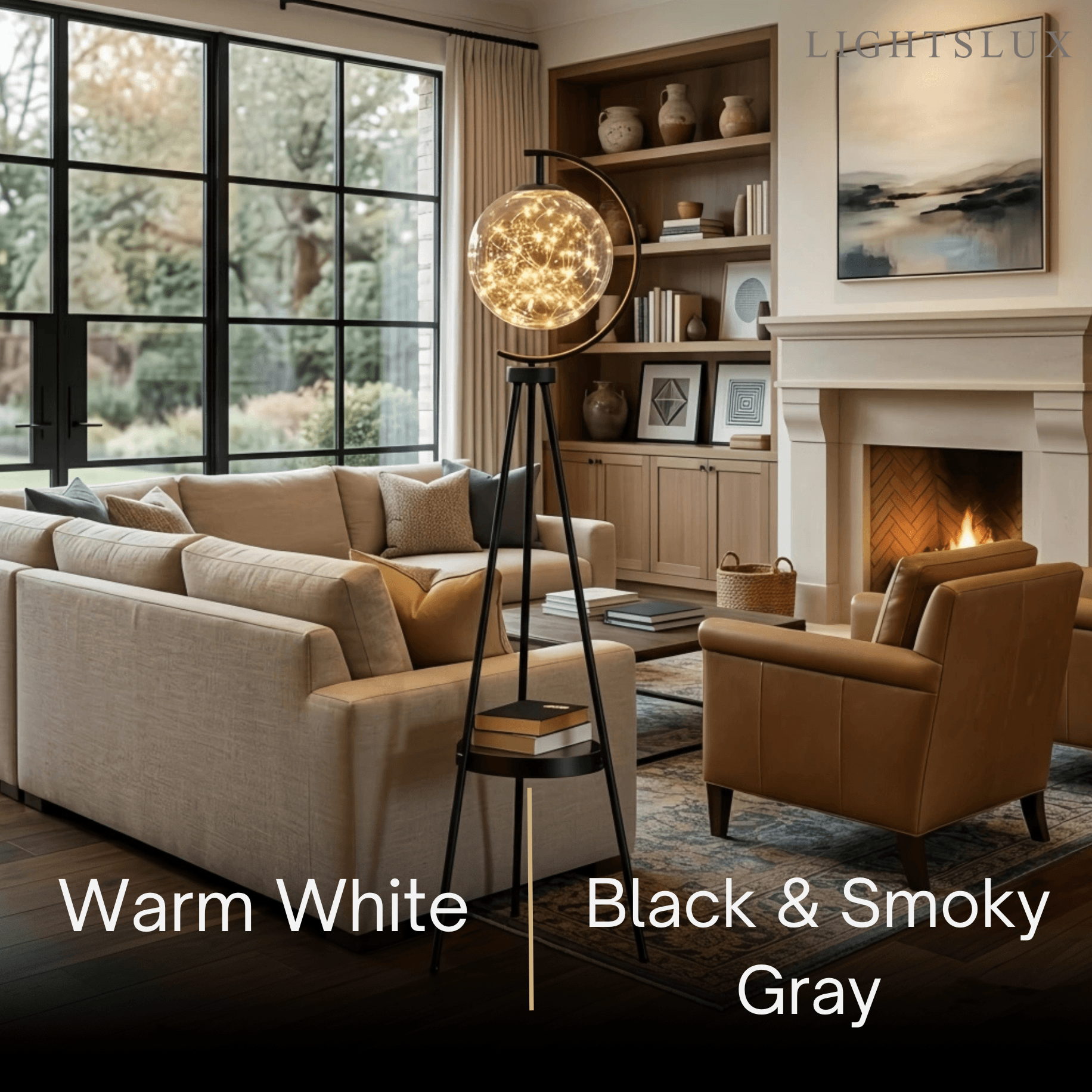 Modern Glass Ball Tripod Floor Lamp with Tray -- Gold or Black
