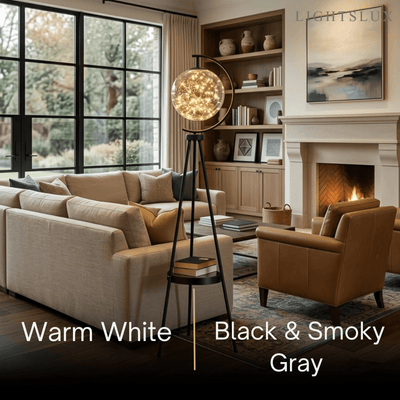 Modern Glass Ball Tripod Floor Lamp with Tray -- Gold or Black