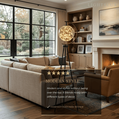 Modern Glass Ball Tripod Floor Lamp with Tray -- Gold or Black