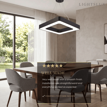 Modern Square Pendant Light -- Black Iron Acrylic