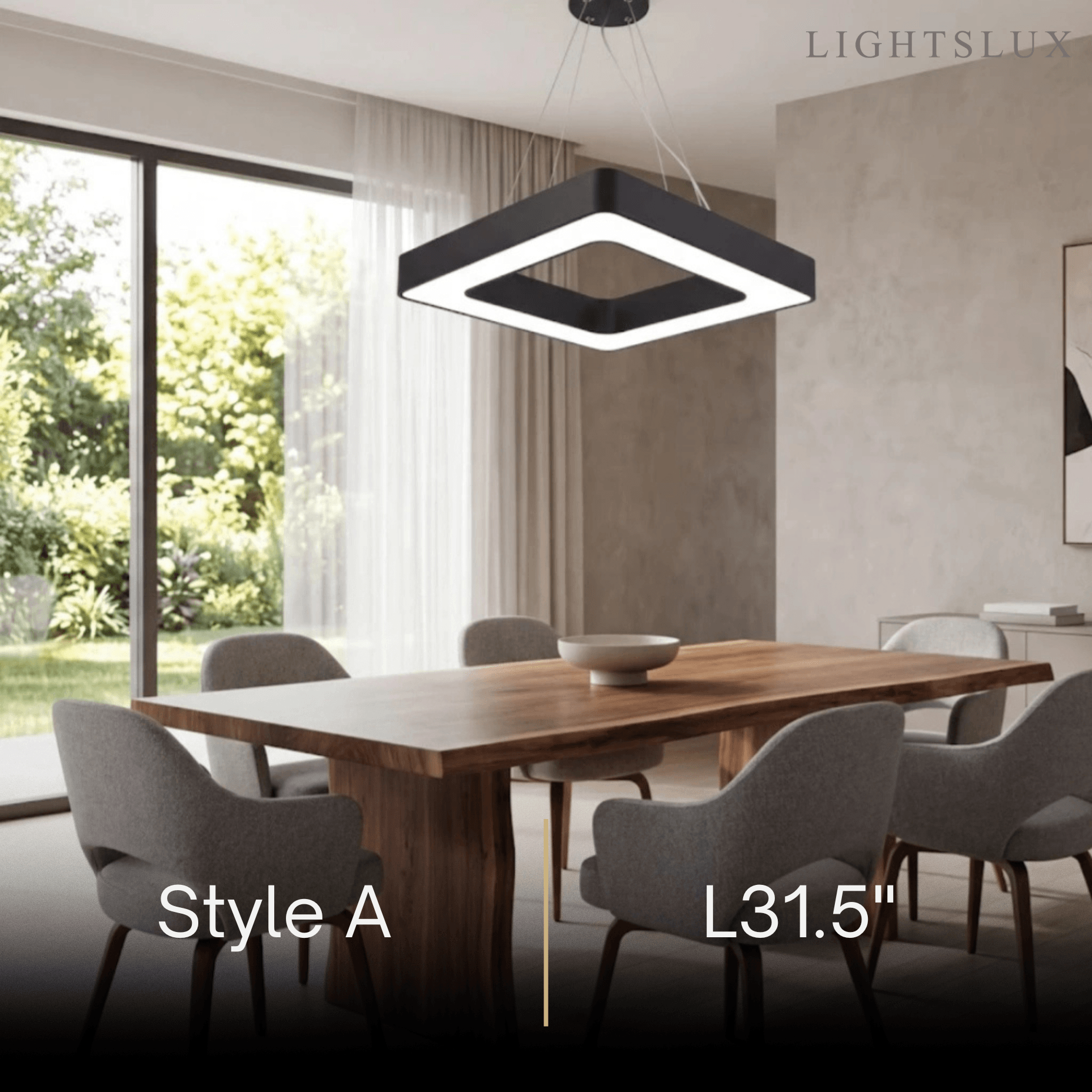 Modern Square Pendant Light -- Black Iron Acrylic