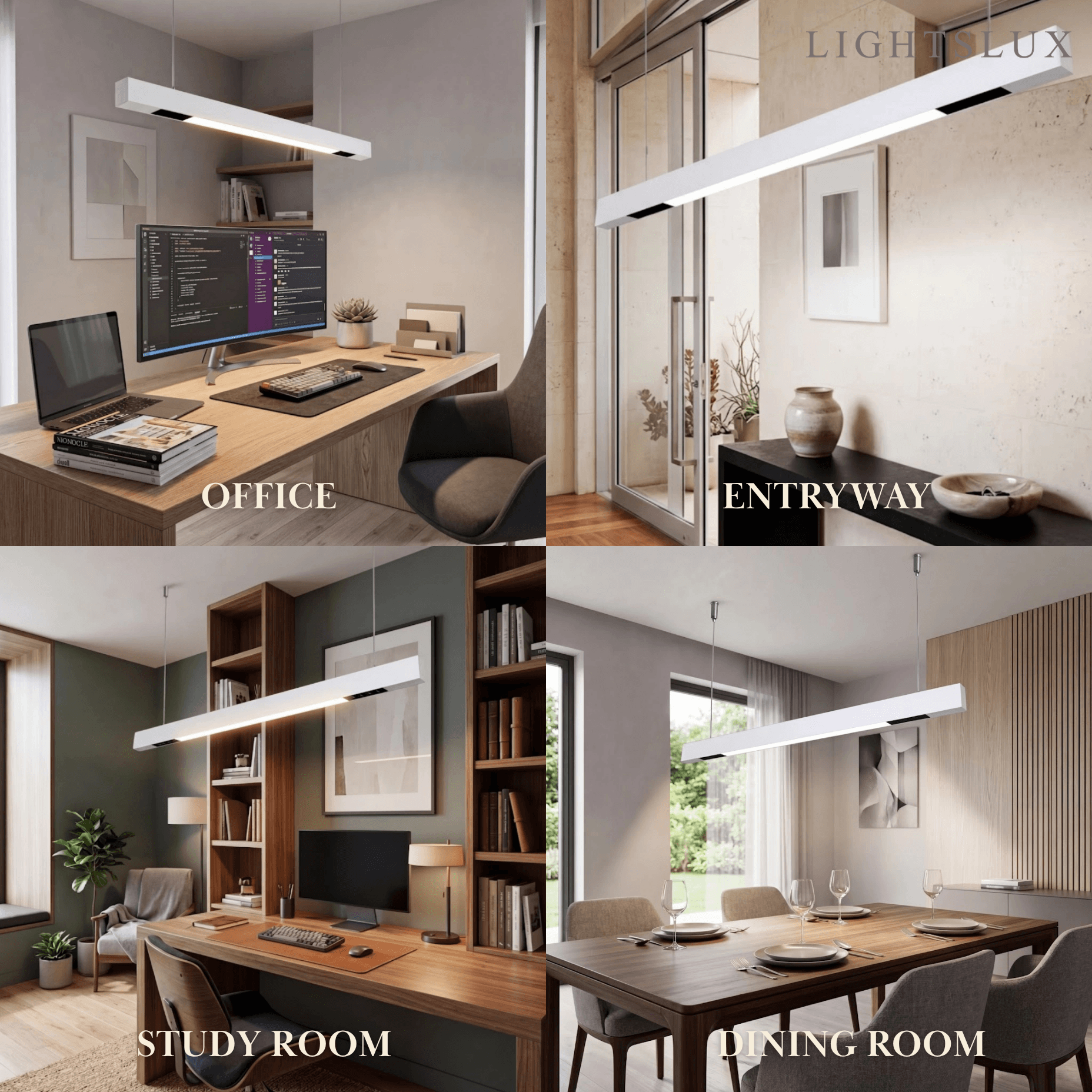 Modern Linear Pendant Light -- Aluminum PMMA Black or White