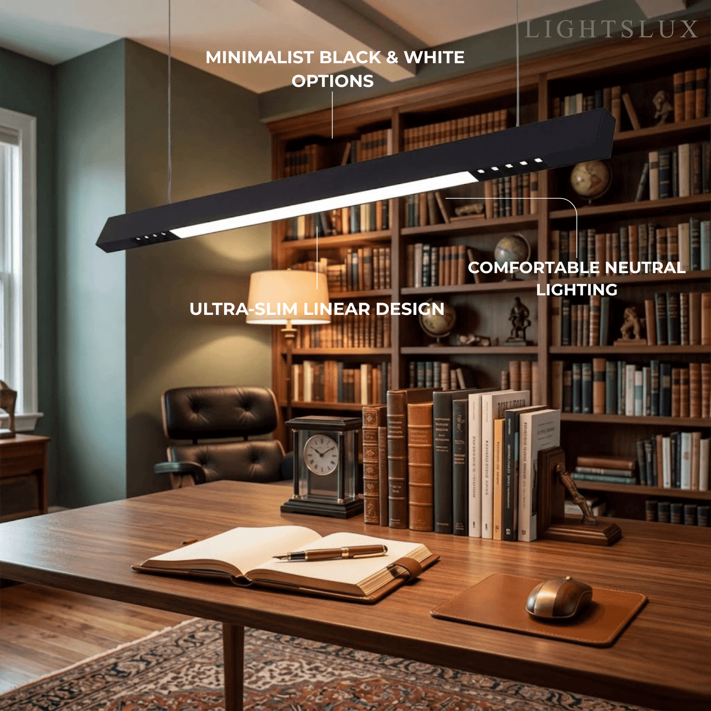 Modern Linear Pendant Light -- Aluminum PMMA Black or White