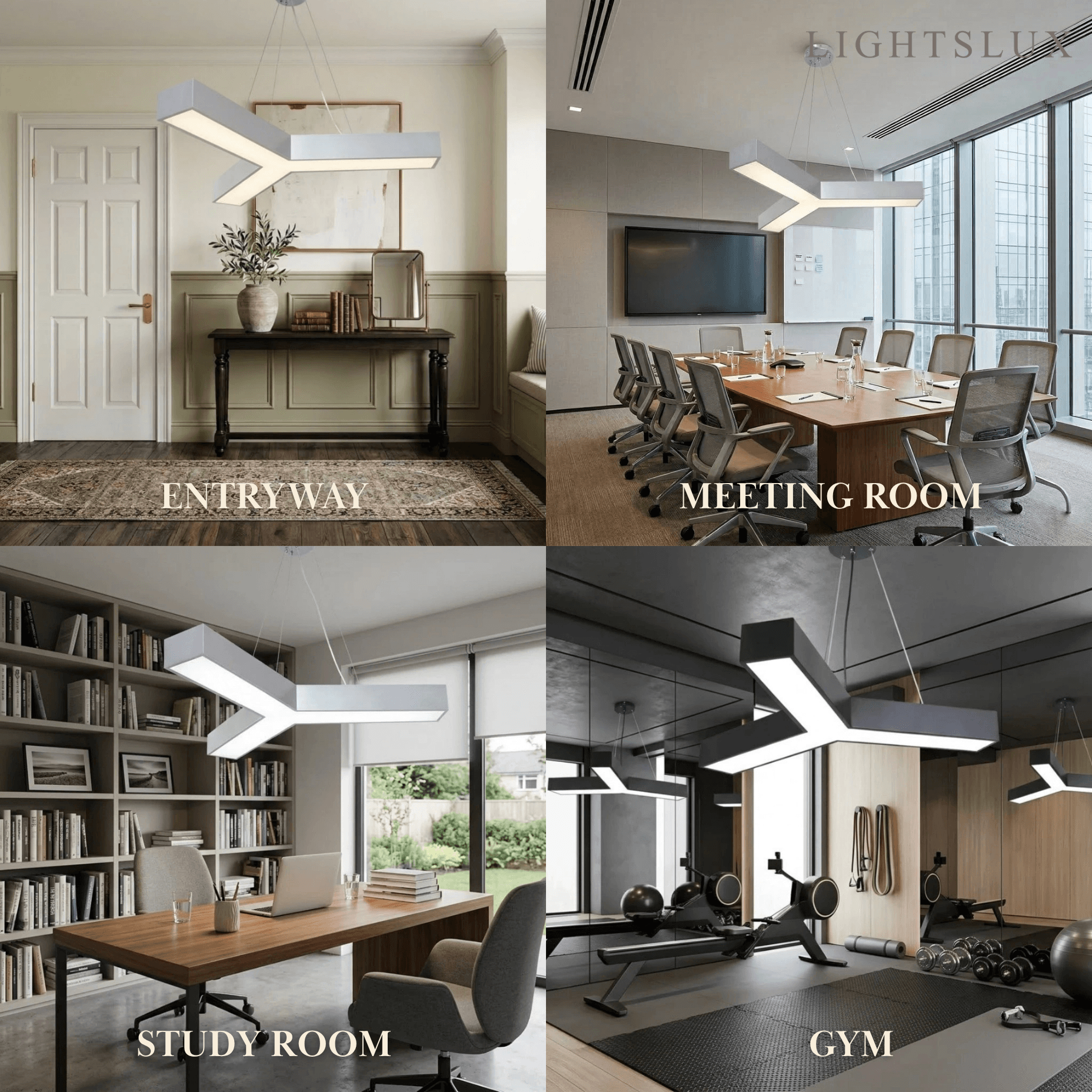 Modern Y-Shaped Pendant Light -- Aluminum Black White Silver