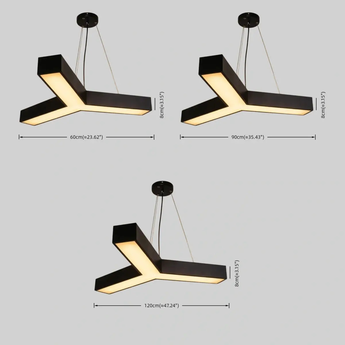 Modern Y-Shaped Pendant Light -- Aluminum Black White Silver