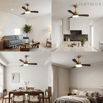 Modern Ceiling Fan Light with LED -- Walnut Wood & Gold