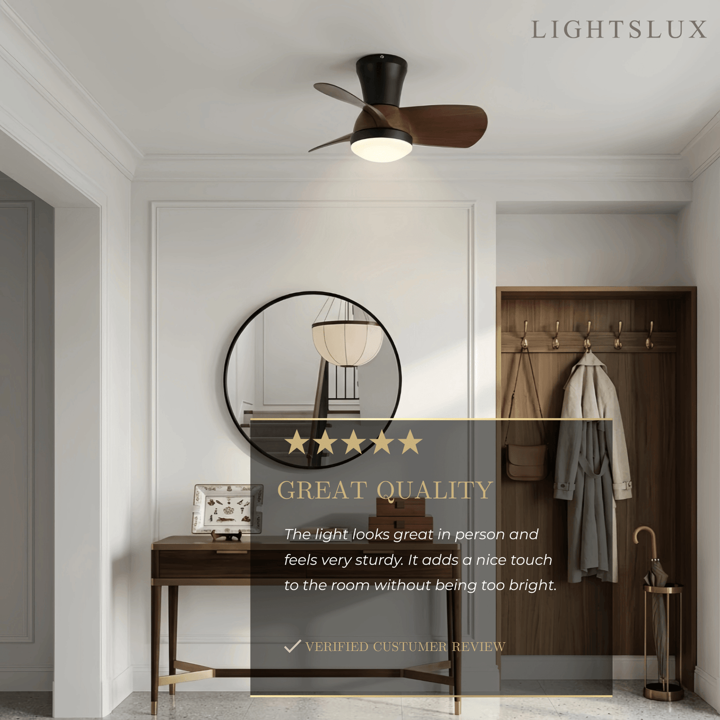 Modern Ceiling Fan Light with LED -- Walnut Wood & Black