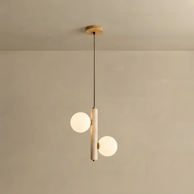 Strata Modern Travertine Pendant Light -- Natural Stone & Wood for Kitchen Dining Room