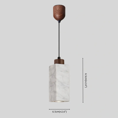 Modern Rectangular Travertine Pendant Light -- Natural Stone & Wood