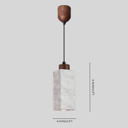 Modern Rectangular Travertine Pendant Light -- Natural Stone & Wood