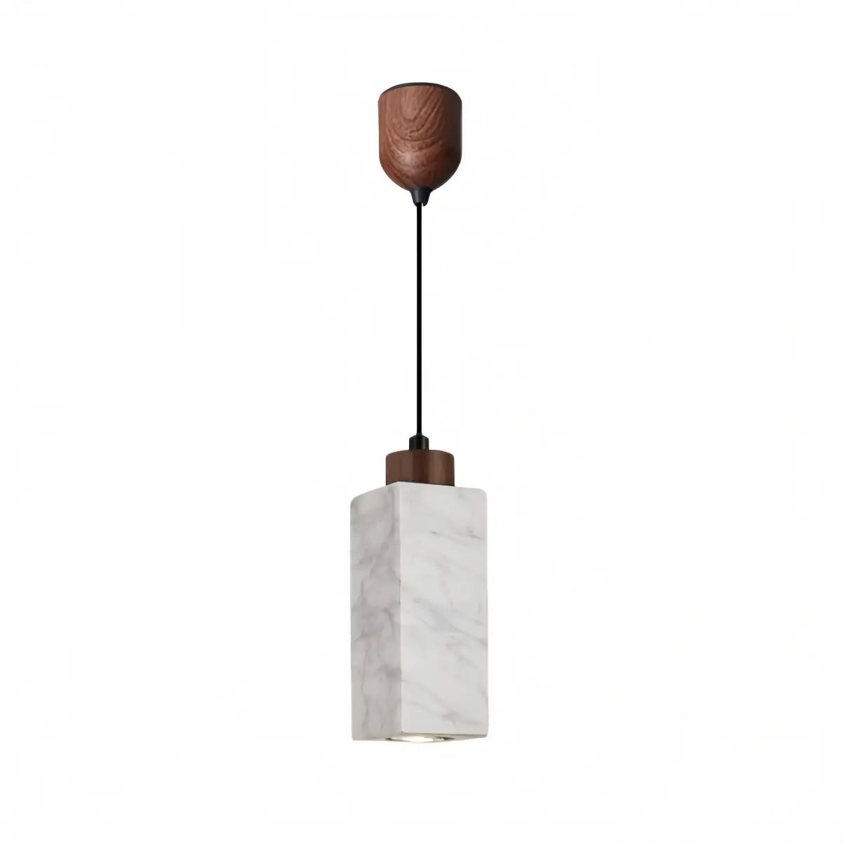 Modern Rectangular Travertine Pendant Light -- Natural Stone & Wood