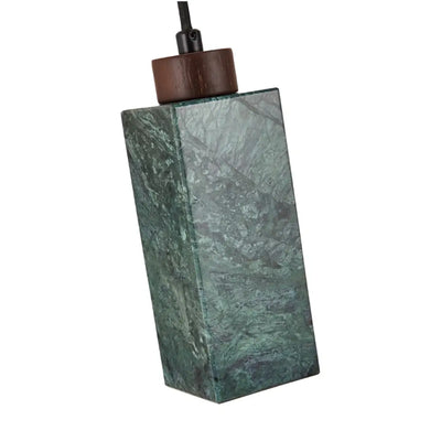 Modern Rectangular Travertine Pendant Light -- Natural Stone & Wood