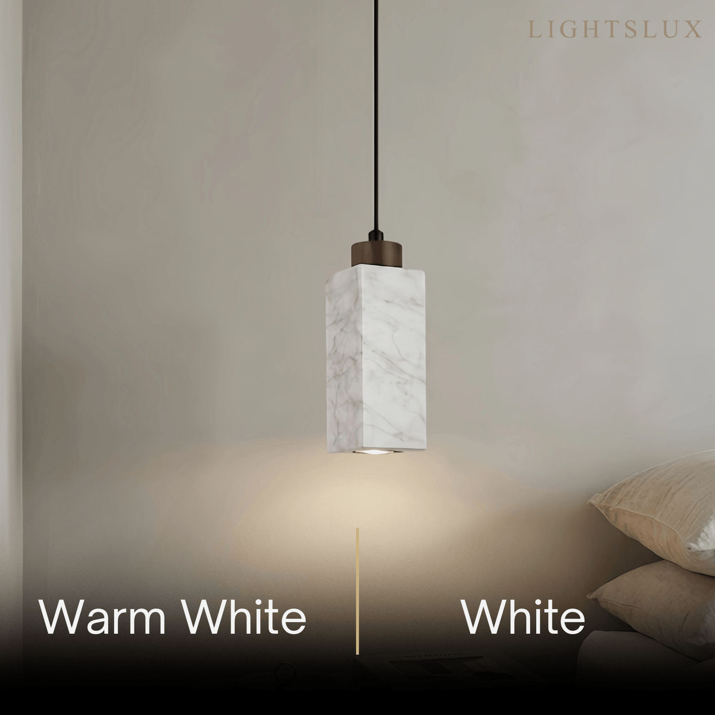 Modern Rectangular Travertine Pendant Light -- Natural Stone & Wood
