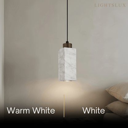 Modern Rectangular Travertine Pendant Light -- Natural Stone & Wood