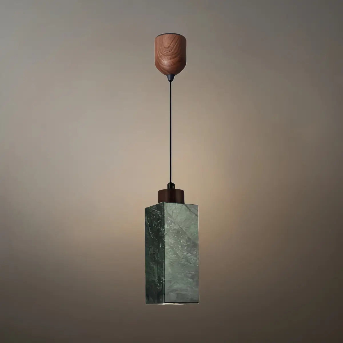 Modern Rectangular Travertine Pendant Light -- Natural Stone & Wood