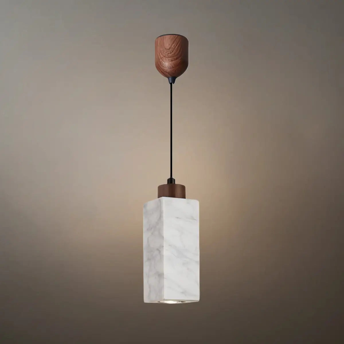 Modern Rectangular Travertine Pendant Light -- Natural Stone & Wood