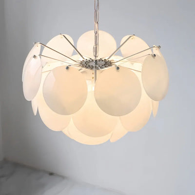 Modern Petal Glass Chandelier -- White Metal & Glass