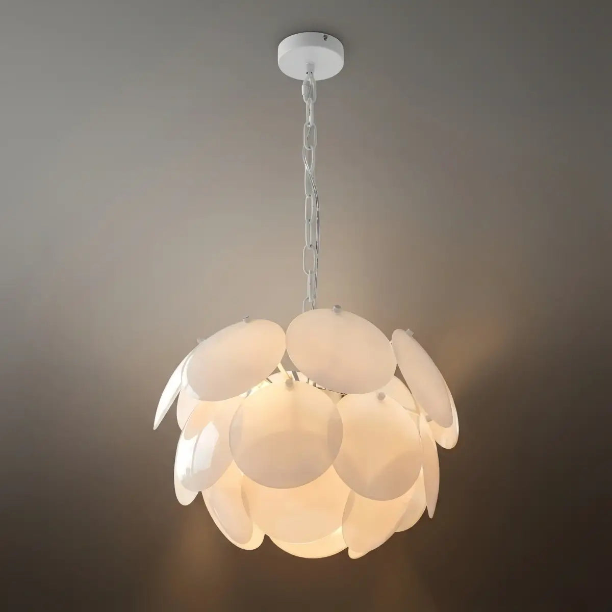 Modern Petal Glass Chandelier -- White Metal & Glass
