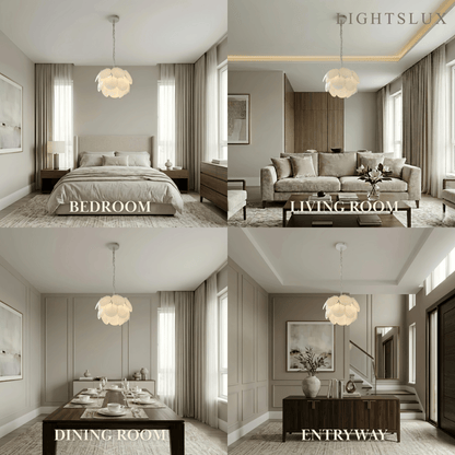Modern Petal Glass Chandelier -- White Metal & Glass