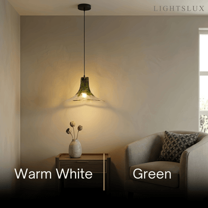 Modern Flower Glass Pendant Light -- White/Green/Smoked