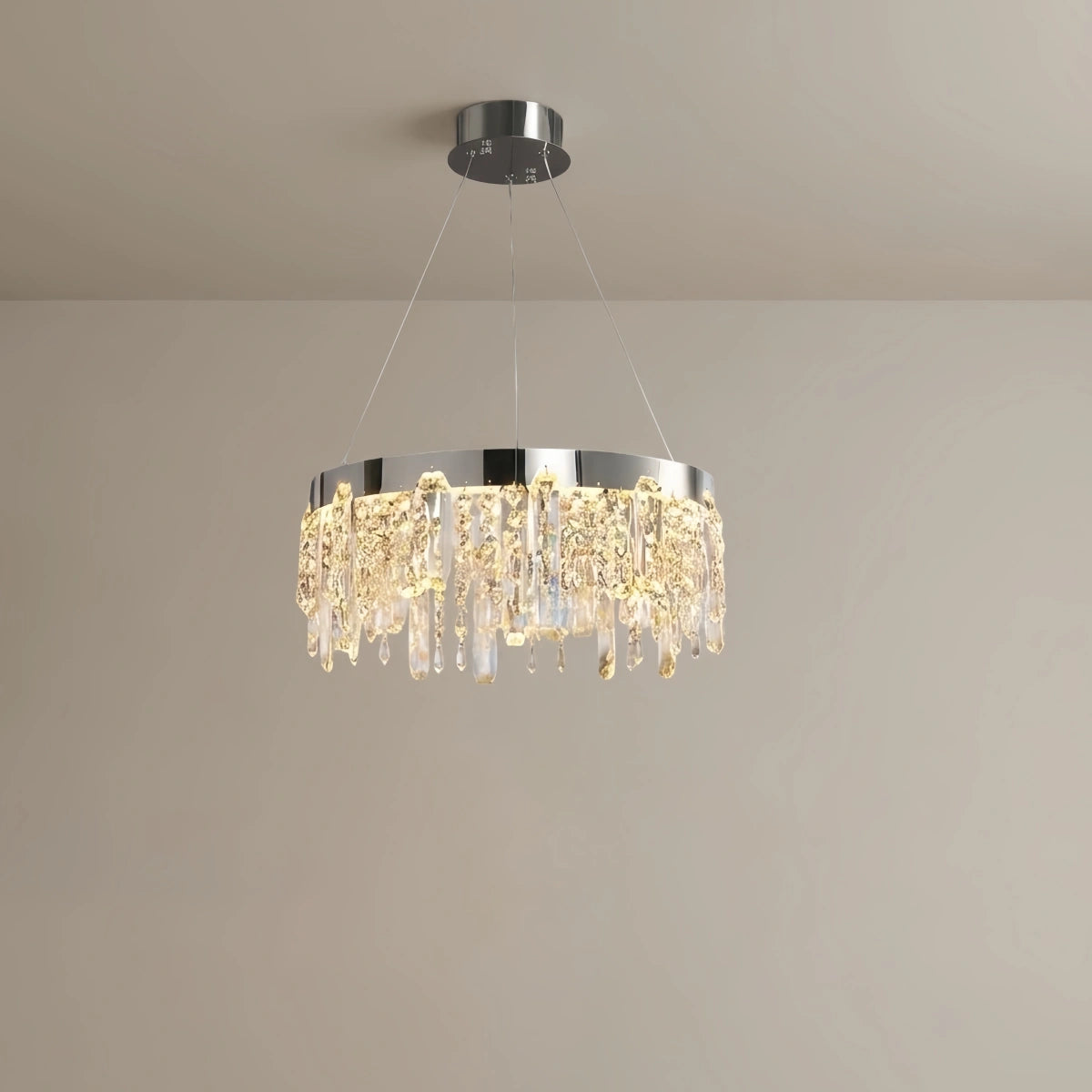 Modern Crystal Drop Chandelier – Chrome Round for Living Room / Dining Room