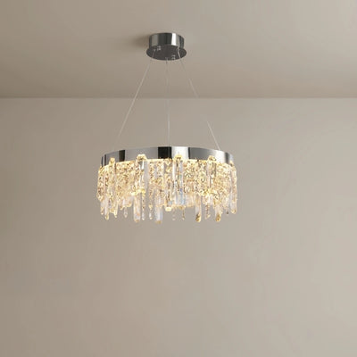 Modern Crystal Drop Chandelier – Chrome Round for Living Room / Dining Room