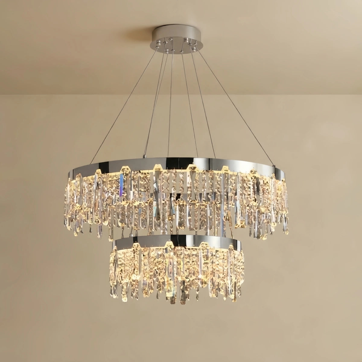 Crystal Drop Chandelier – Chrome Round for Living Room / Dining Room