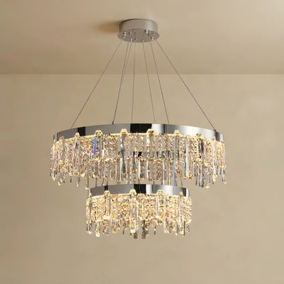 Crystal Drop Chandelier – Chrome Round for Living Room / Dining Room