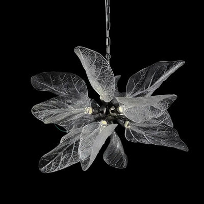 Crystal Leaf Chandelier -- Black Metal & Crystal