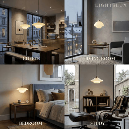 Minimalist Milk Glass Dome Pendant Light -- Frosted White