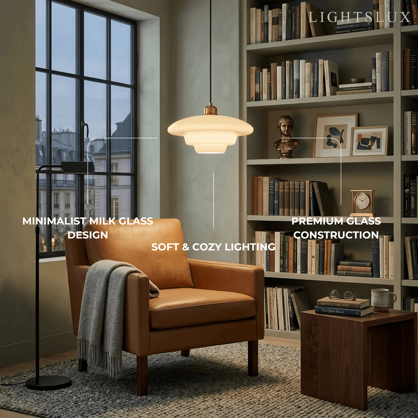 Minimalist Milk Glass Dome Pendant Light -- Frosted White