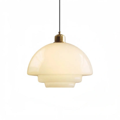 Minimalist Milk Glass Dome Pendant Light -- Frosted White