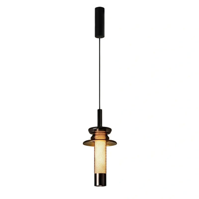 Modern Layered Pendant Light -- Black Metal & Glass