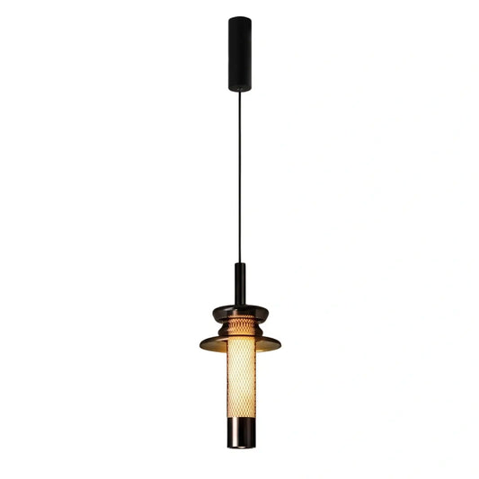 Modern Layered Pendant Light -- Black Metal & Glass