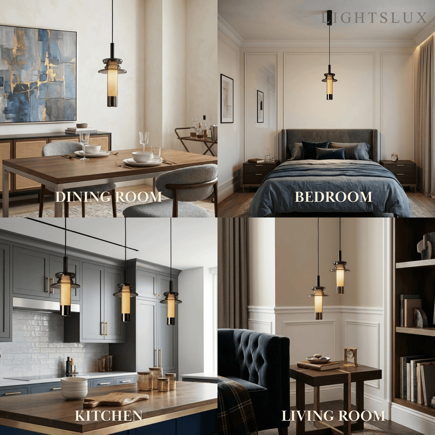 Modern Layered Pendant Light -- Black Metal & Glass