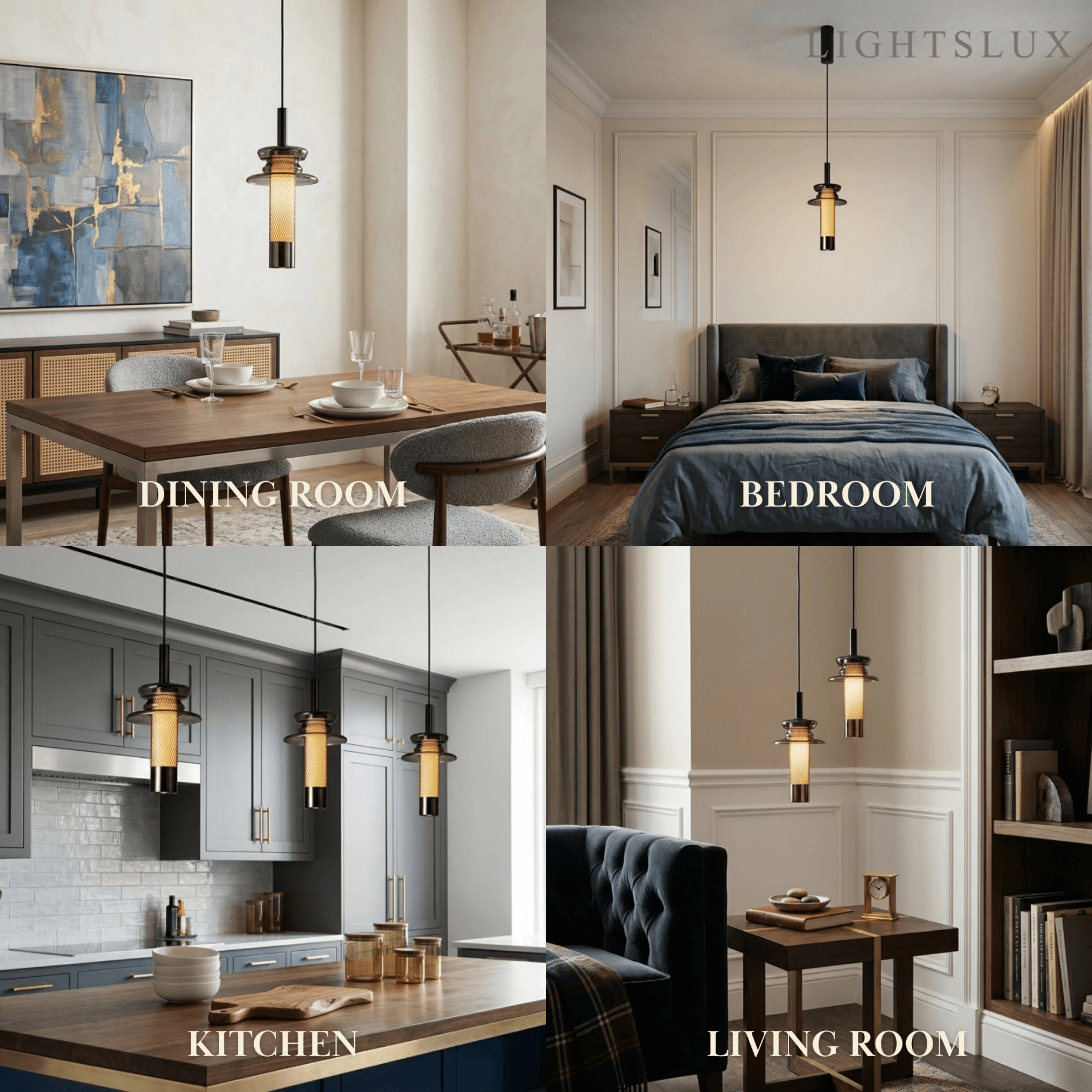 Modern Layered Pendant Light -- Black Metal & Glass