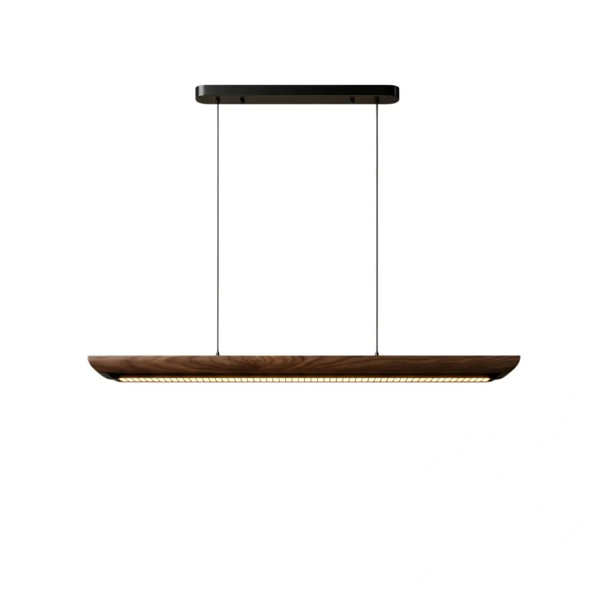 Modern Linear Pendant Light -- Walnut Wood & Metal