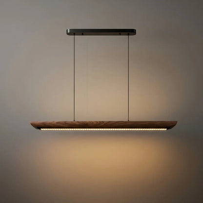 Modern Linear Pendant Light -- Walnut Wood & Metal