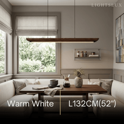 Modern Linear Pendant Light -- Walnut Wood & Metal