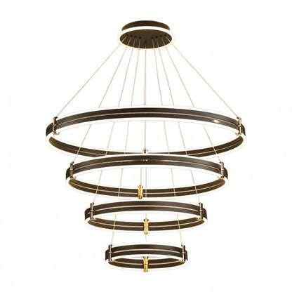 Modern Tiered Circular Chandelier -- Black Metal Rings
