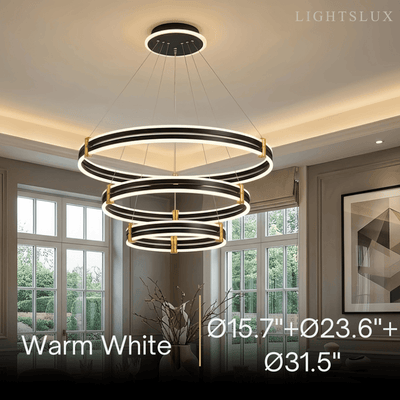 Modern Tiered Circular Chandelier -- Black Metal Rings