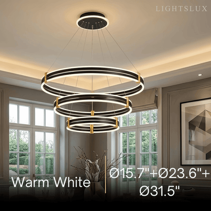 Modern Tiered Circular Chandelier -- Black Metal Rings