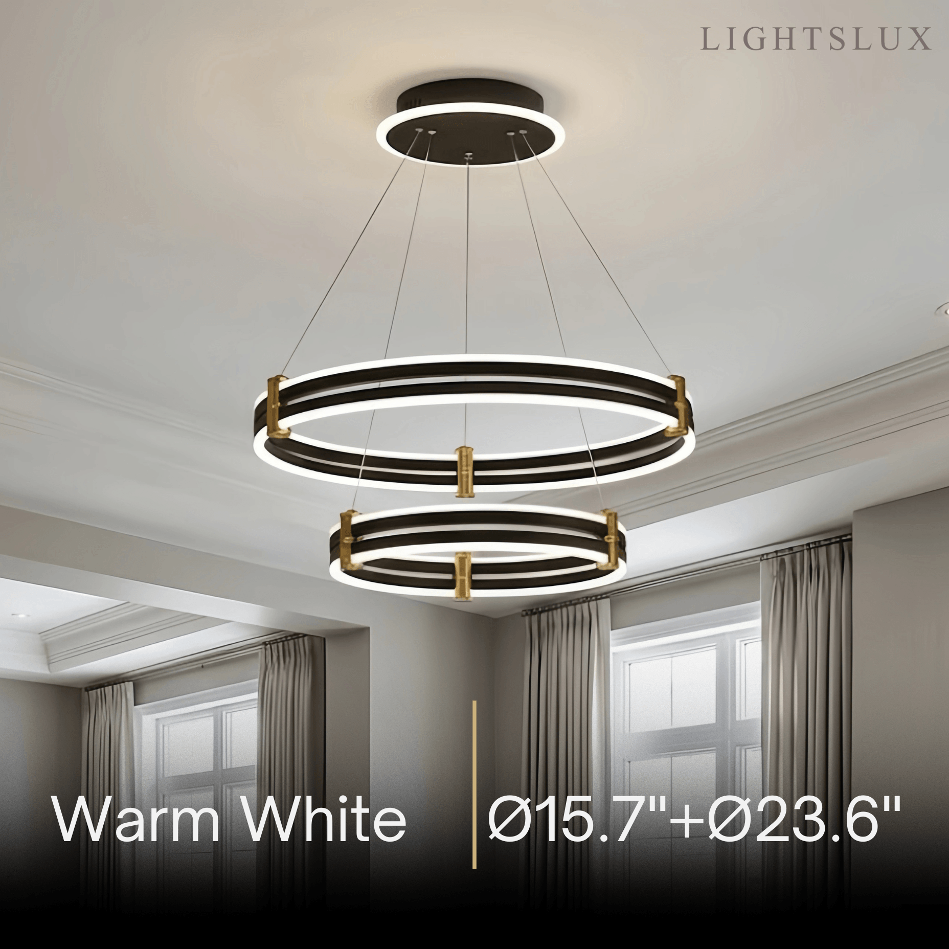 Modern Tiered Circular Chandelier -- Black Metal Rings